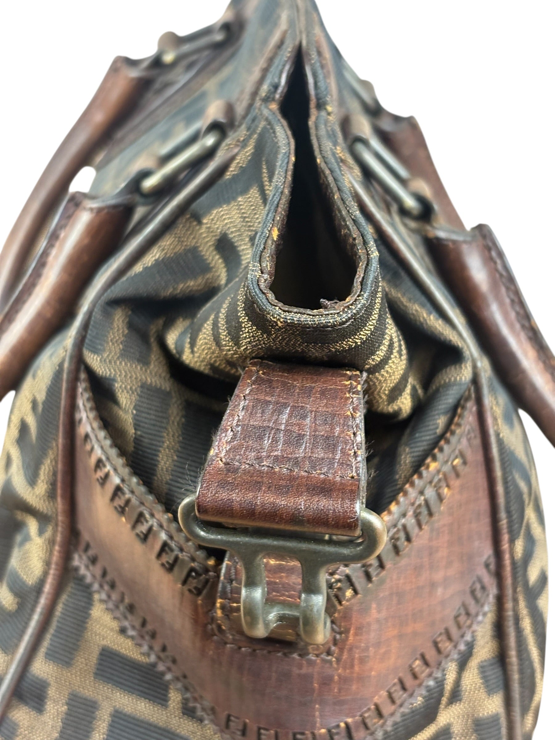Fendi Leather Trim Zucca Canvas Du Jour Tote Bag