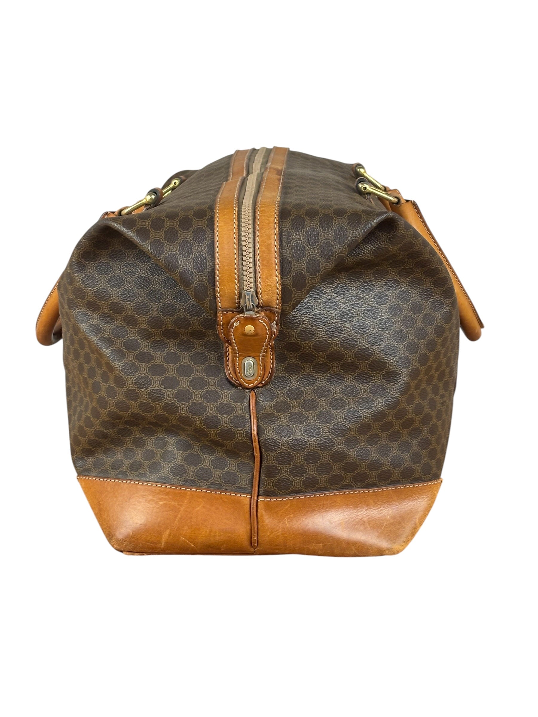 Celine Brown Leather Canvas Macadam Travel Handbag