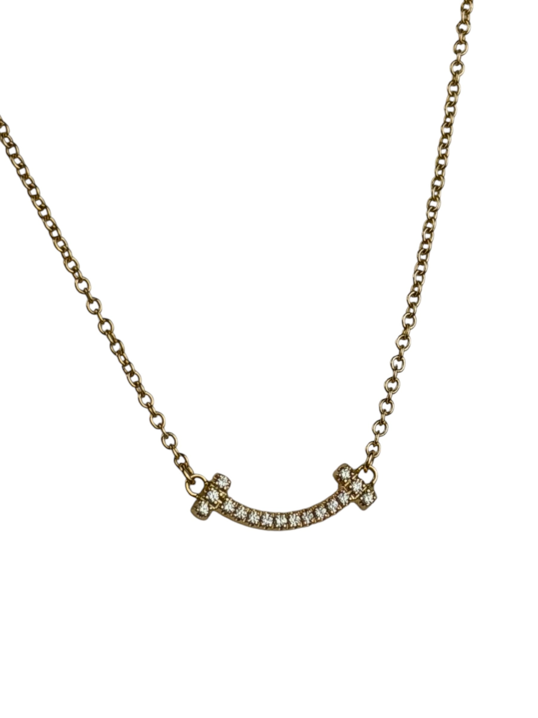 Tiffany & Co.T Smile Yellow Gold & Diamonds Pendant Necklace