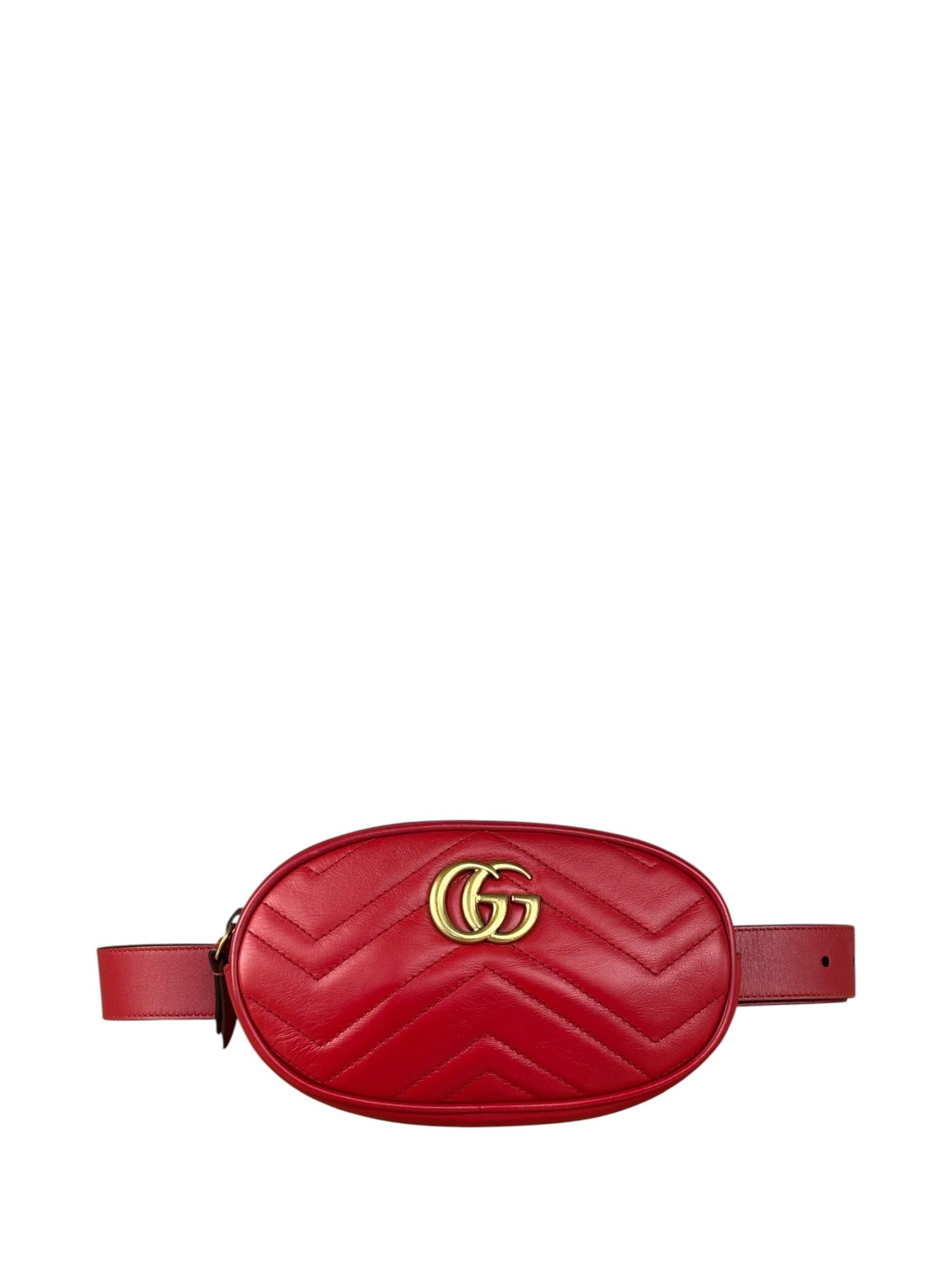 Gucci Red Leather Marmont Matelasse Waist Belt Bag