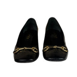 Gucci Women's Gold Horsebit Signora Black Leather Pumps