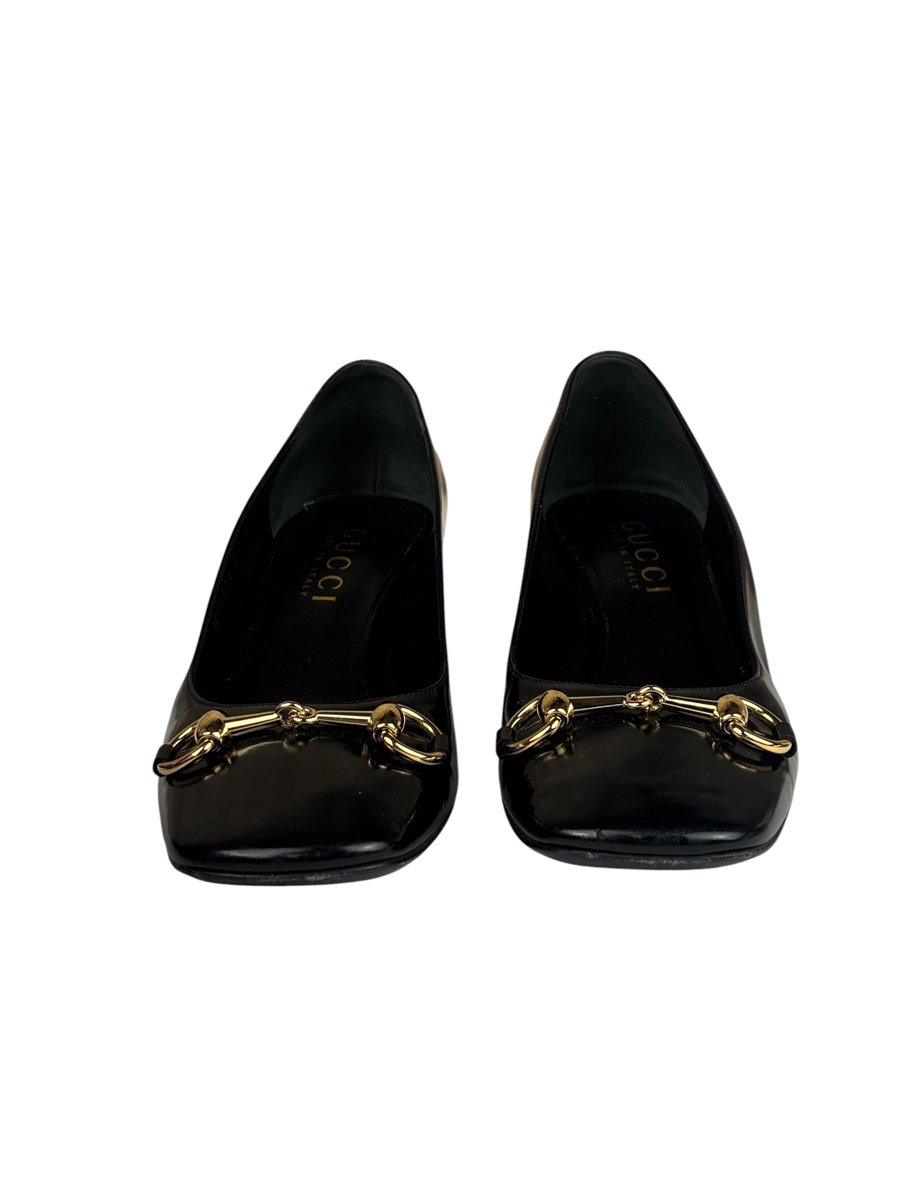Gucci Women's Gold Horsebit Signora Black Leather Pumps