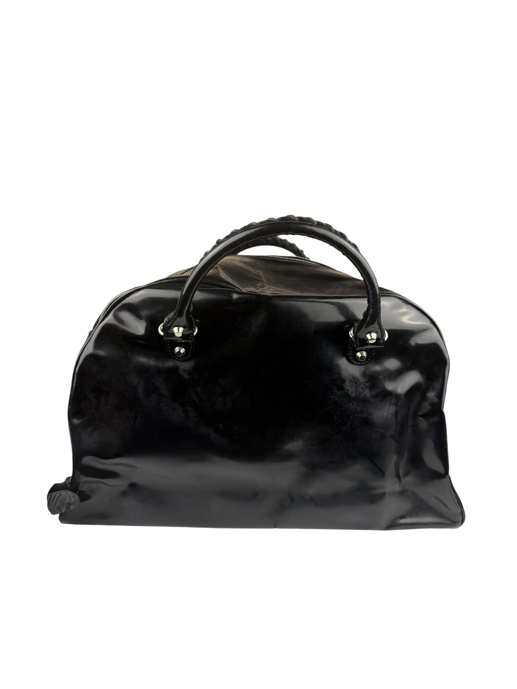 Balenciaga Black Patent Leather Weekender Handbag
