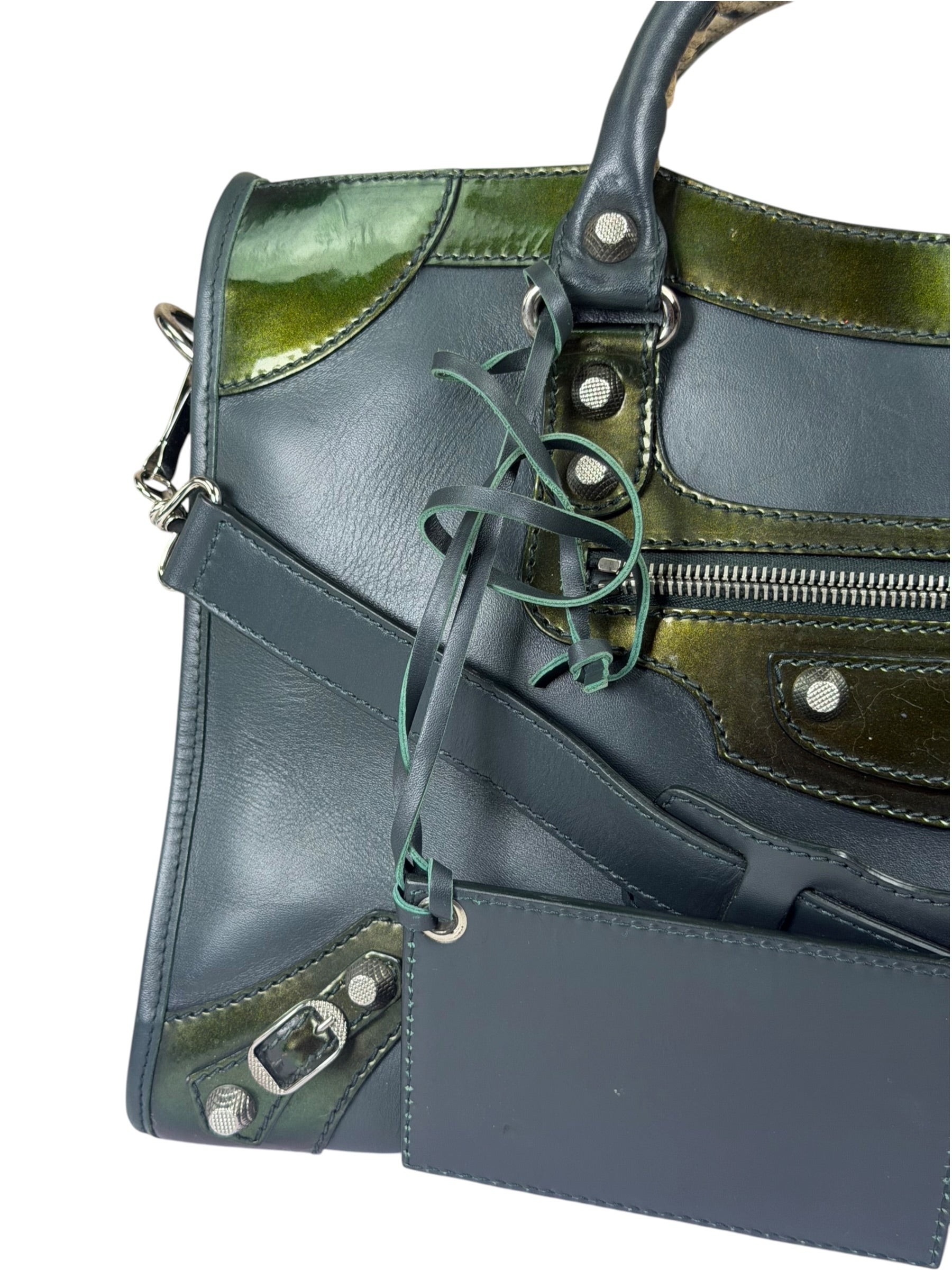Balenciaga Green Calfskin Metallic Trim Giant 12 City Bag