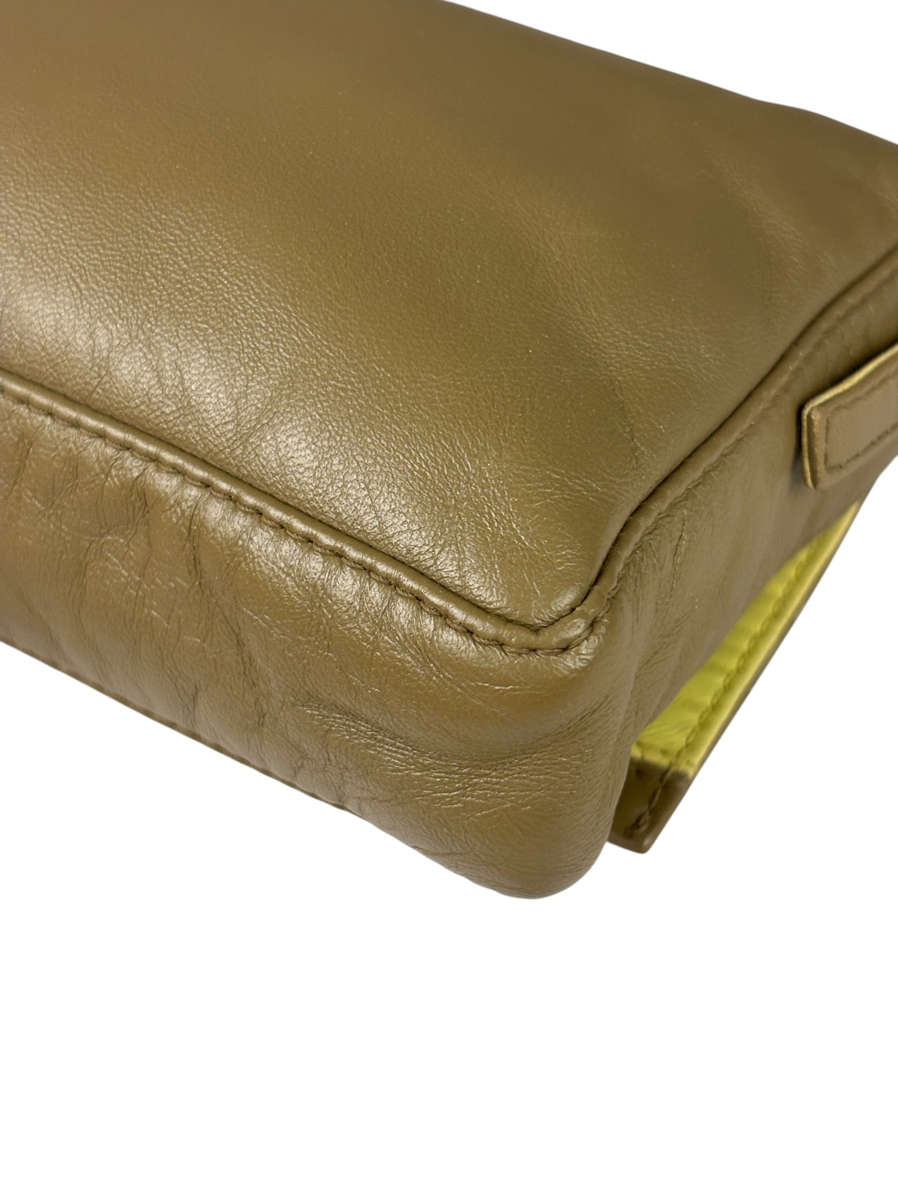 Fendi Camel Tan/Lime Yellow Leather Flap Pochette