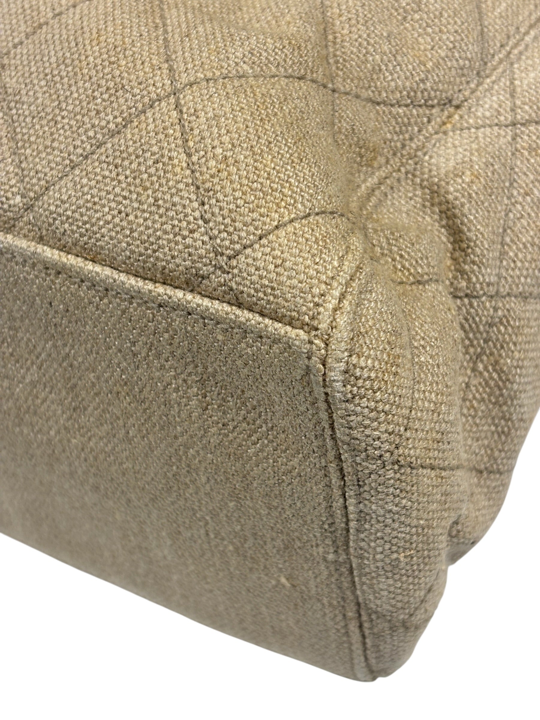 Chanel Vintage Beige Quilted Denim  Tortoise Tote 1996