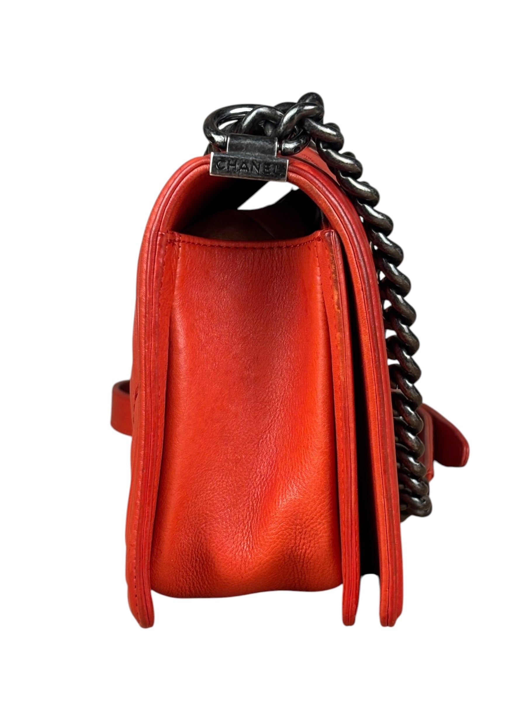 Chanel Red Quilted Double Stitch Boy Bag 2014