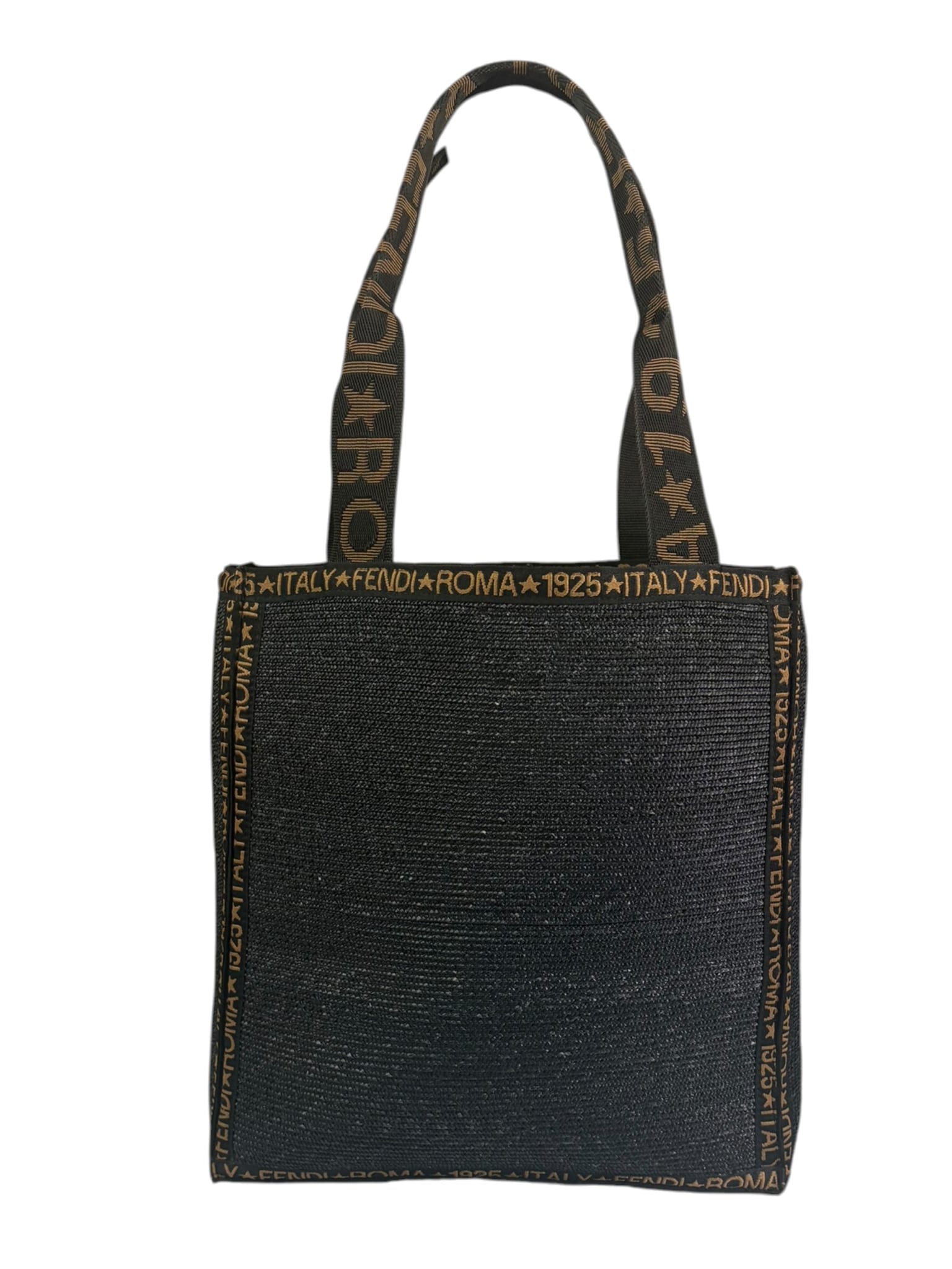 Fendi Black Straw Roma 1925 Tote