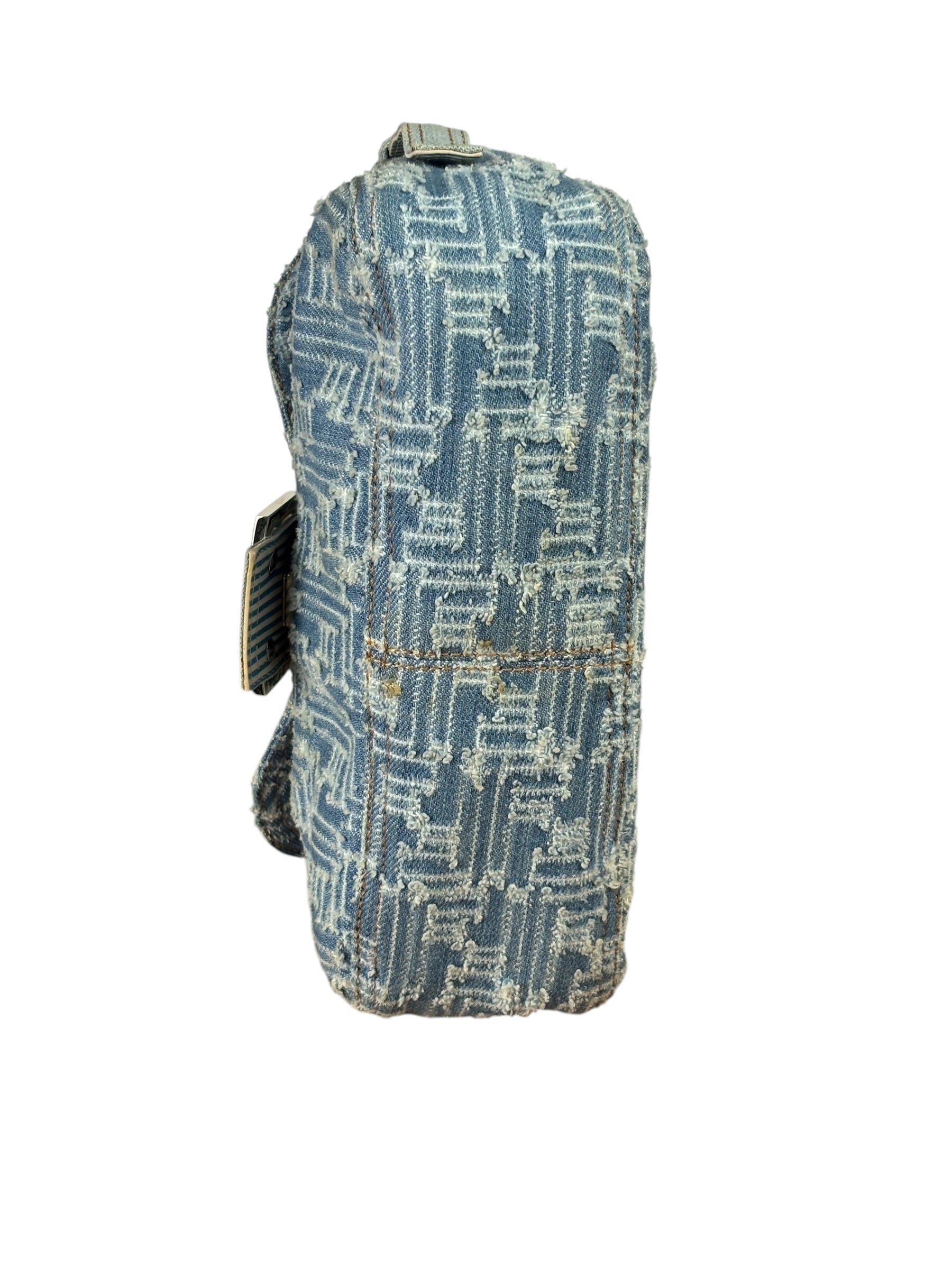 Fendi Blue Denim Zucca  Baguette