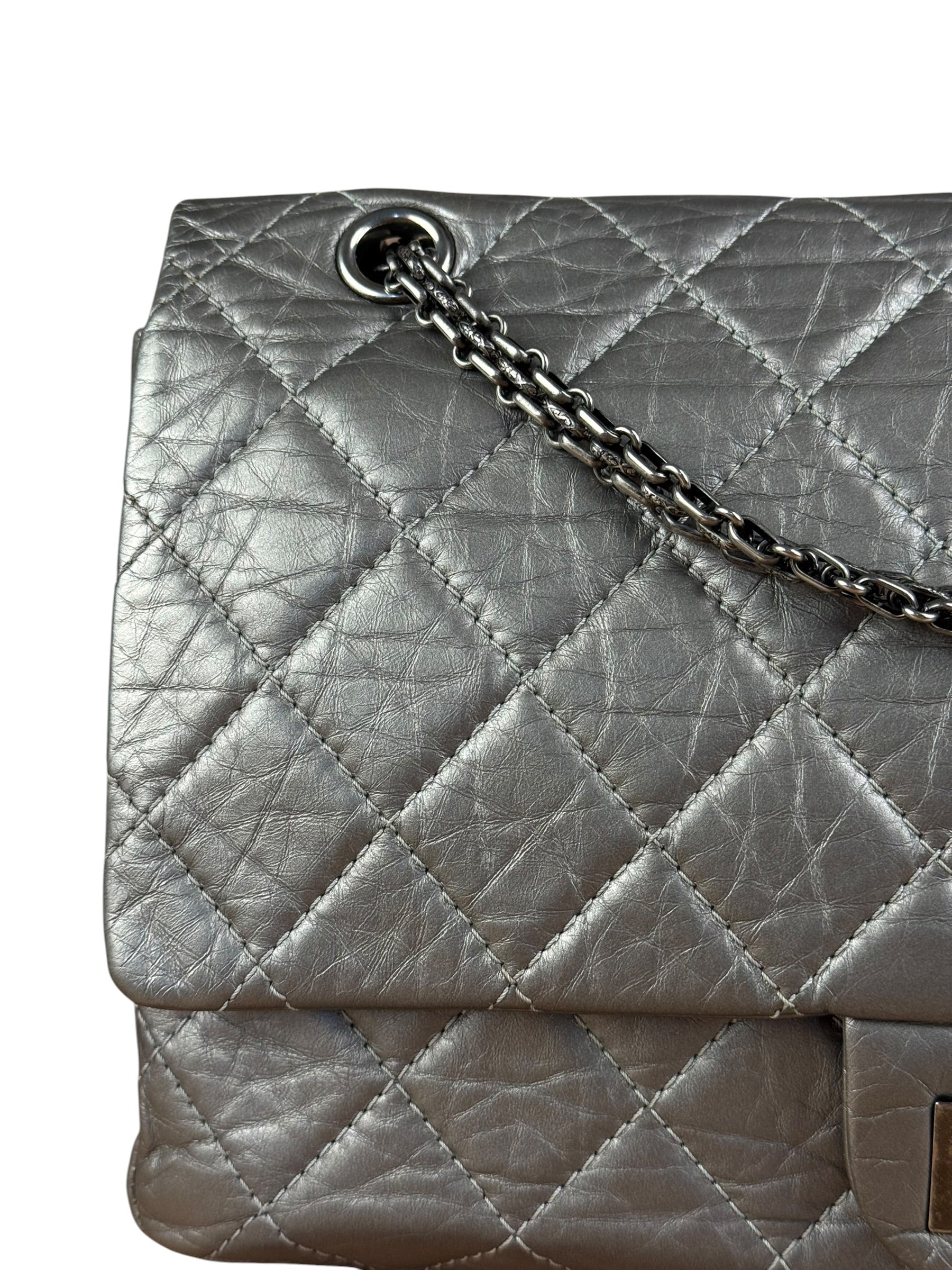 Chanel Metallic Silver Leather Reissue Double Flap Shoulder Bag 2.55 2005