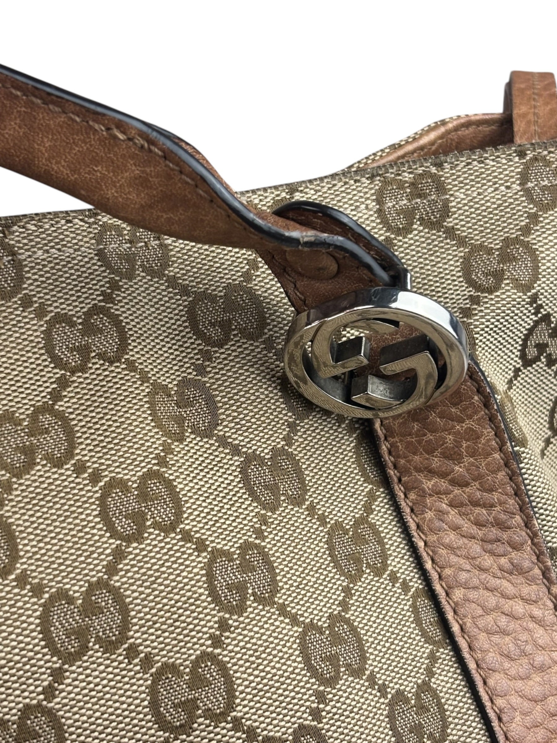 Gucci Beige/Brown Leather GG Satchel Two-Way Bag