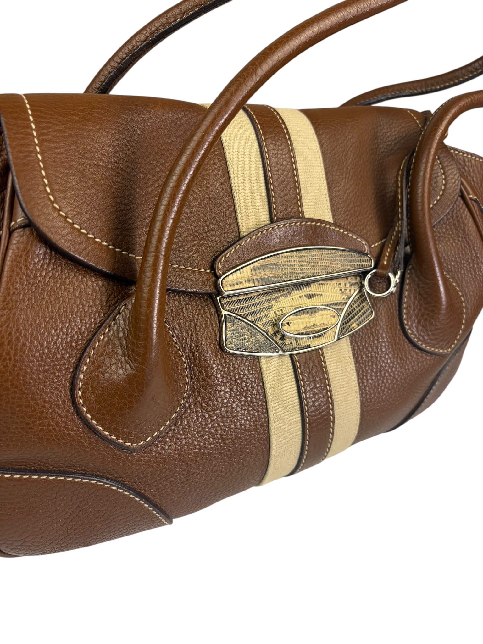 Prada Lizard Pushlock Flap Brown Vitello Daino Shoulder Bag