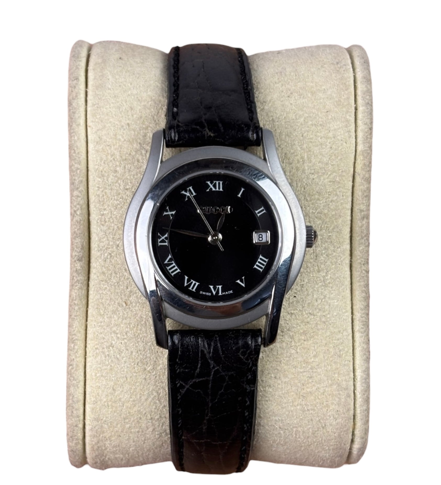 Gucci 5500M Black Roman Dial Black Strap