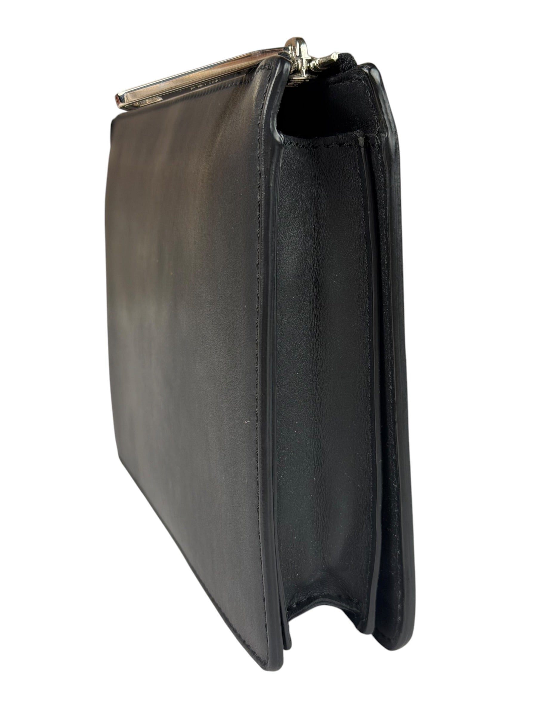 Fendi Black Leather Think Fendi Clutch