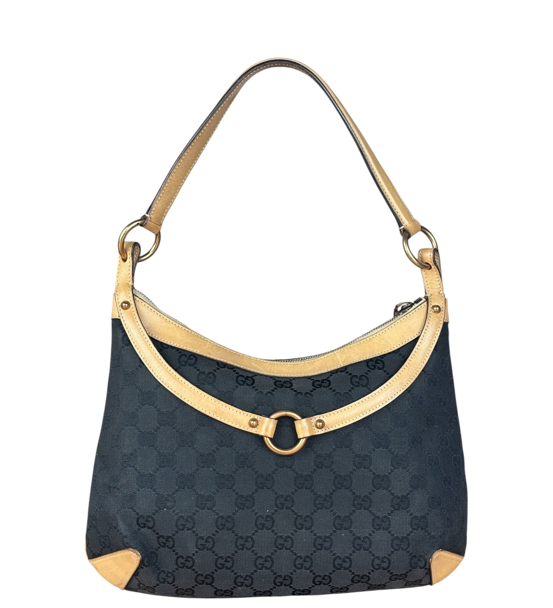 Gucci Vintage Black GG Horsebit Shoulder Bag