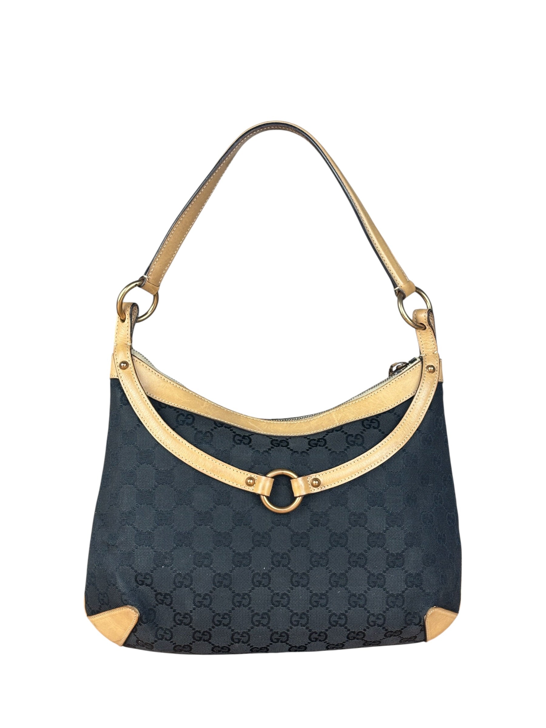 Gucci Vintage Black GG Horsebit Shoulder Bag