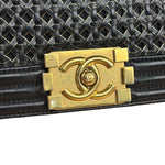 Chanel Black Leather Braided Boy Flap Shoulder Bag 2014
