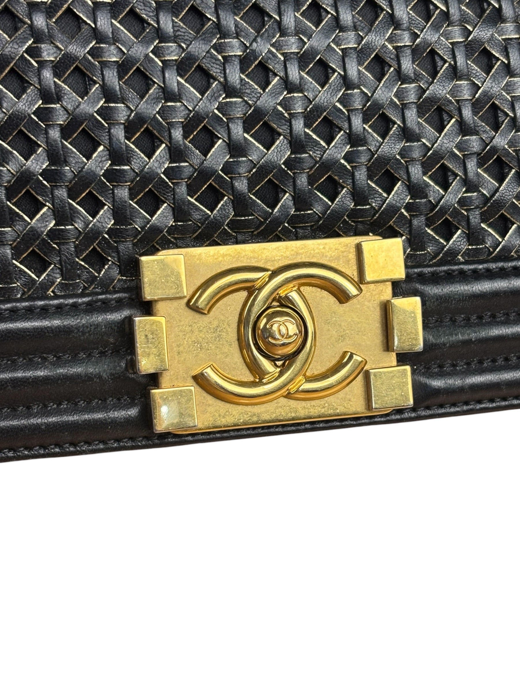 Chanel Black Leather Braided Boy Flap Shoulder Bag 2014
