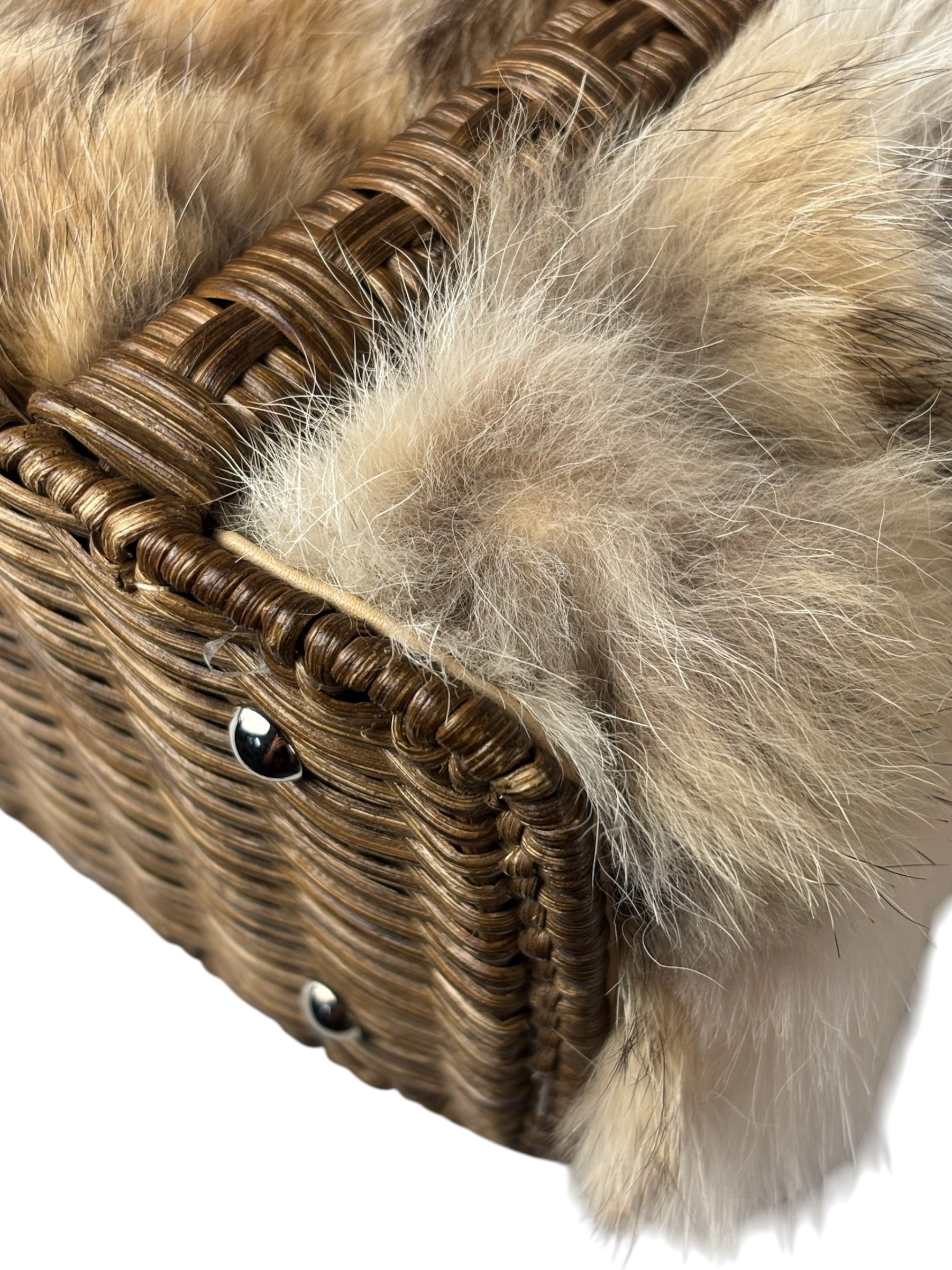 Ferragamo Vintage Fur Rattan Top Handle Bag