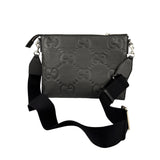 Gucci Black Leather Medium Jumbo GG Pouch/Messenger Crossbody Bag