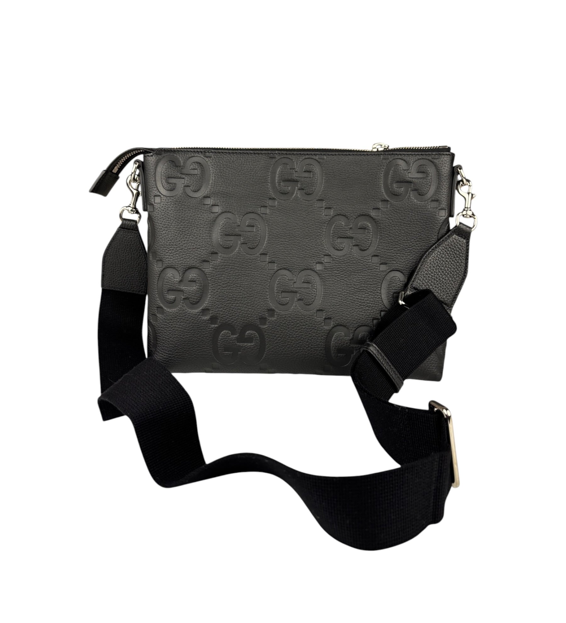 Gucci Black Leather Medium Jumbo GG Pouch/Messenger Crossbody Bag