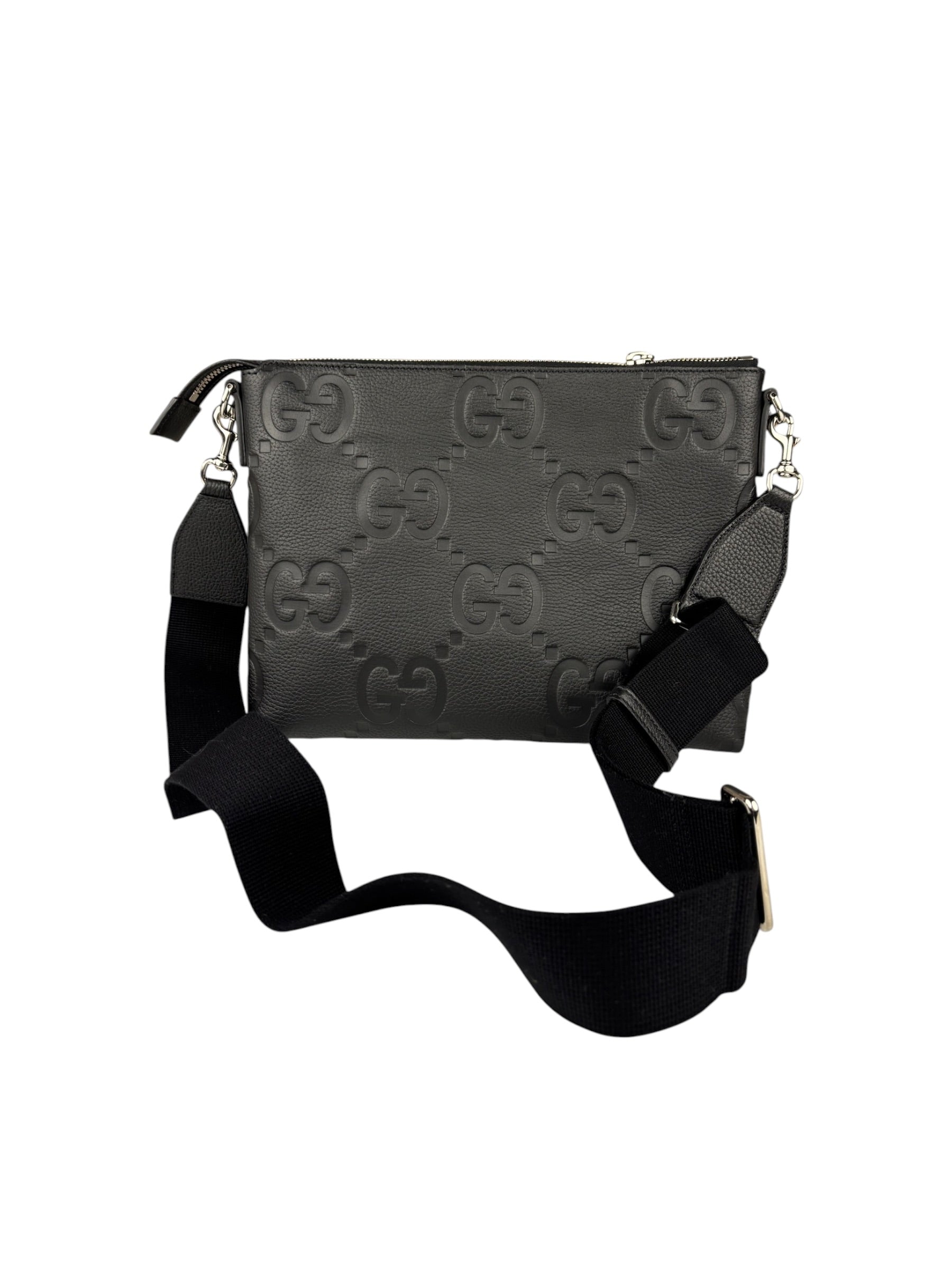 Gucci Black Leather Medium Jumbo GG Pouch/Messenger Crossbody Bag