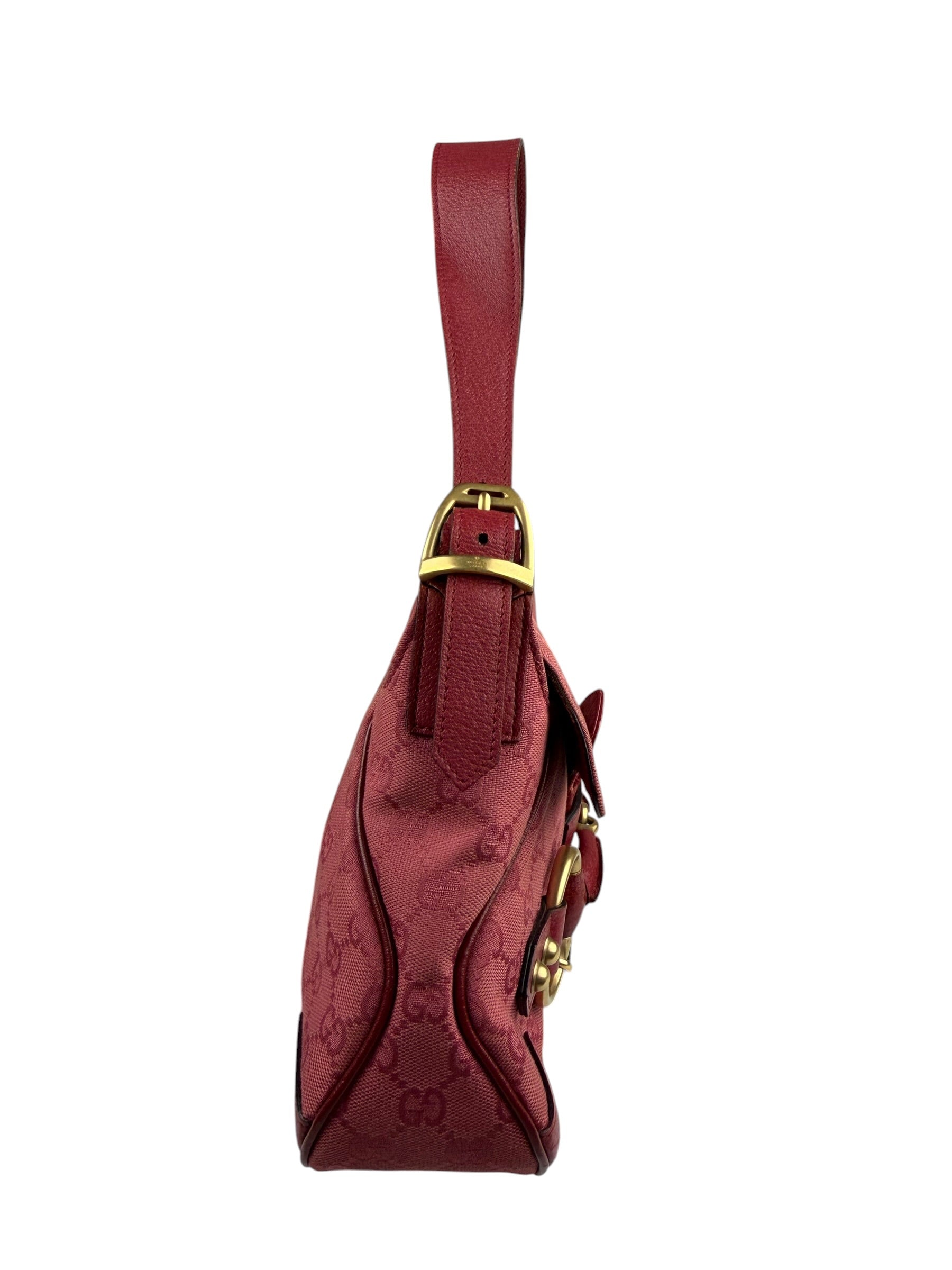 Gucci GG Vintage Pink Canvas Horsebit Shoulder Bag