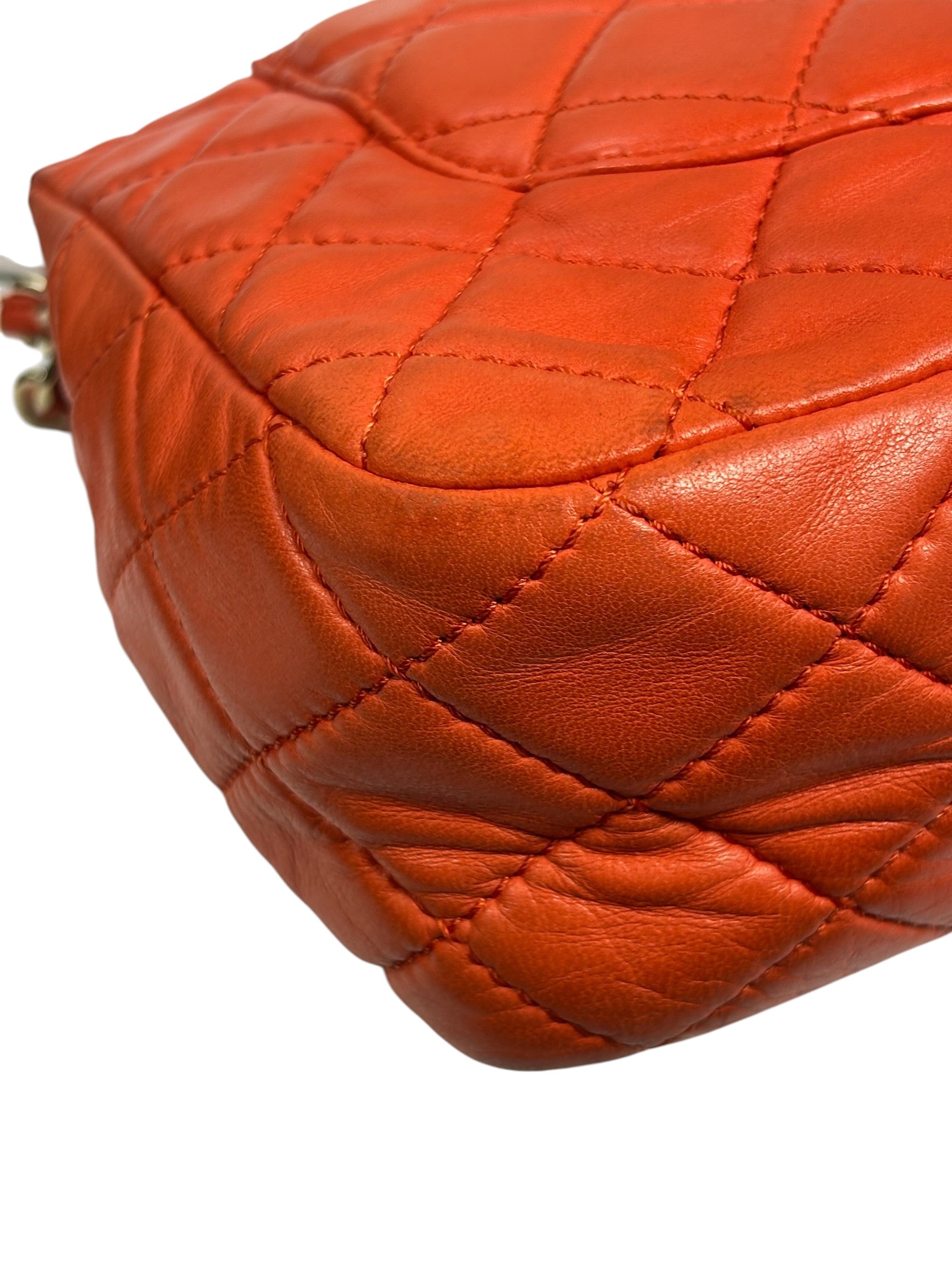 Chanel Orange Quilted Lambskin Flap Bag 2008