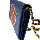 Prada Blue Saffiano Leather Fire Flap Wallet On Chain