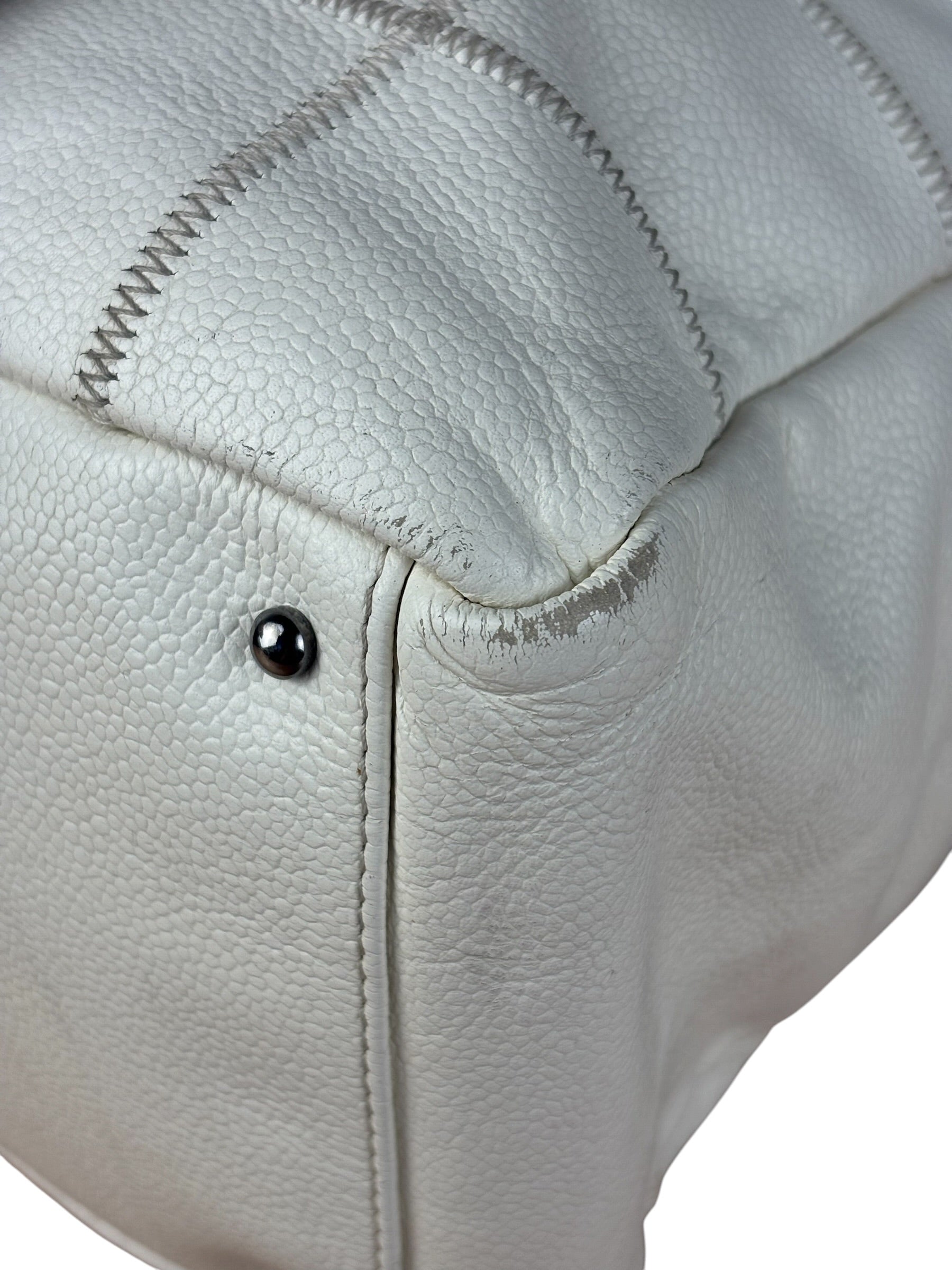 Chanel White Chocolate Bar Quilted Caviar LAX Bowler Bag 2004