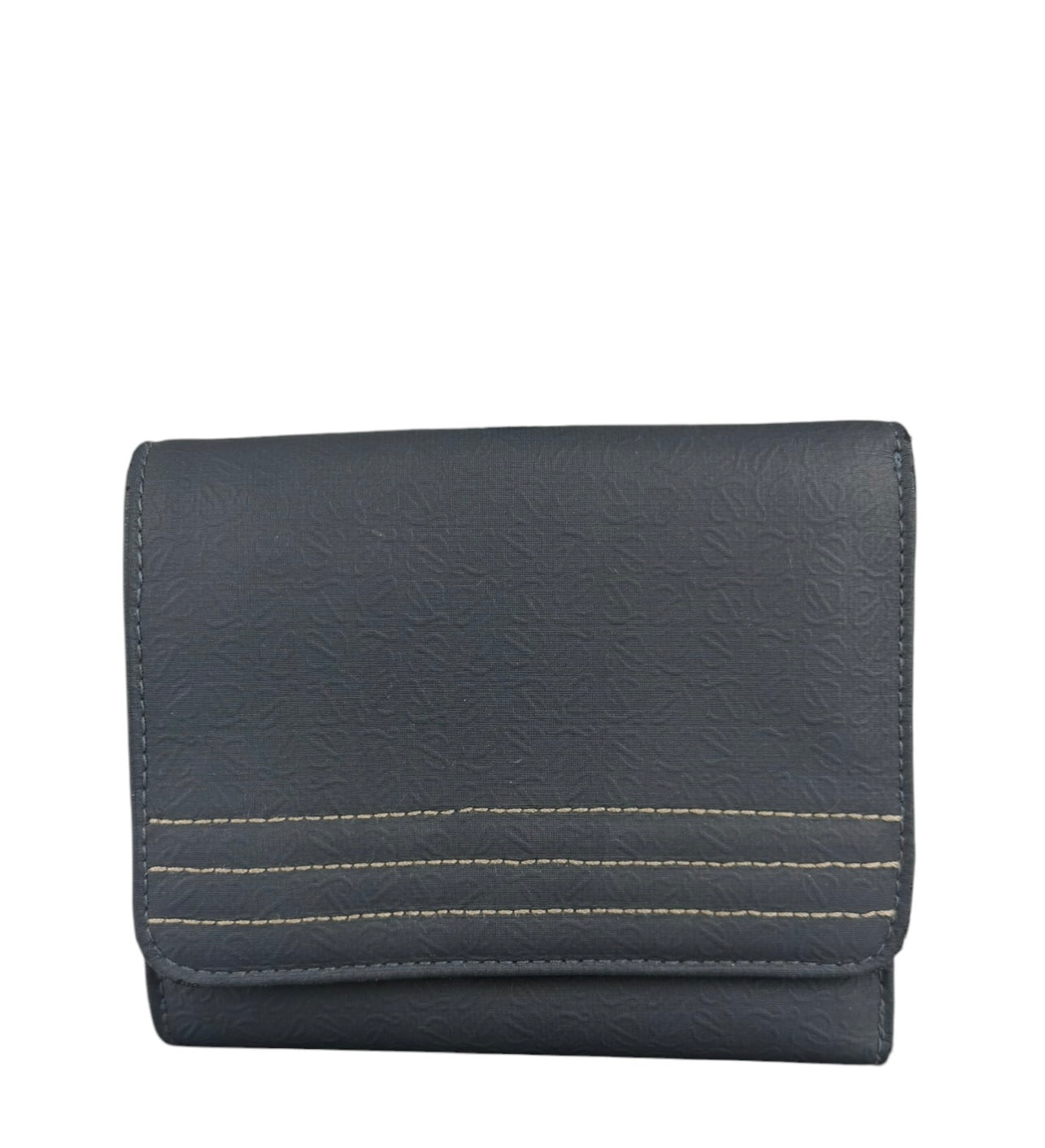 Loewe Muted Slate Blue Leather Monogram Debossed Anagram Wallet