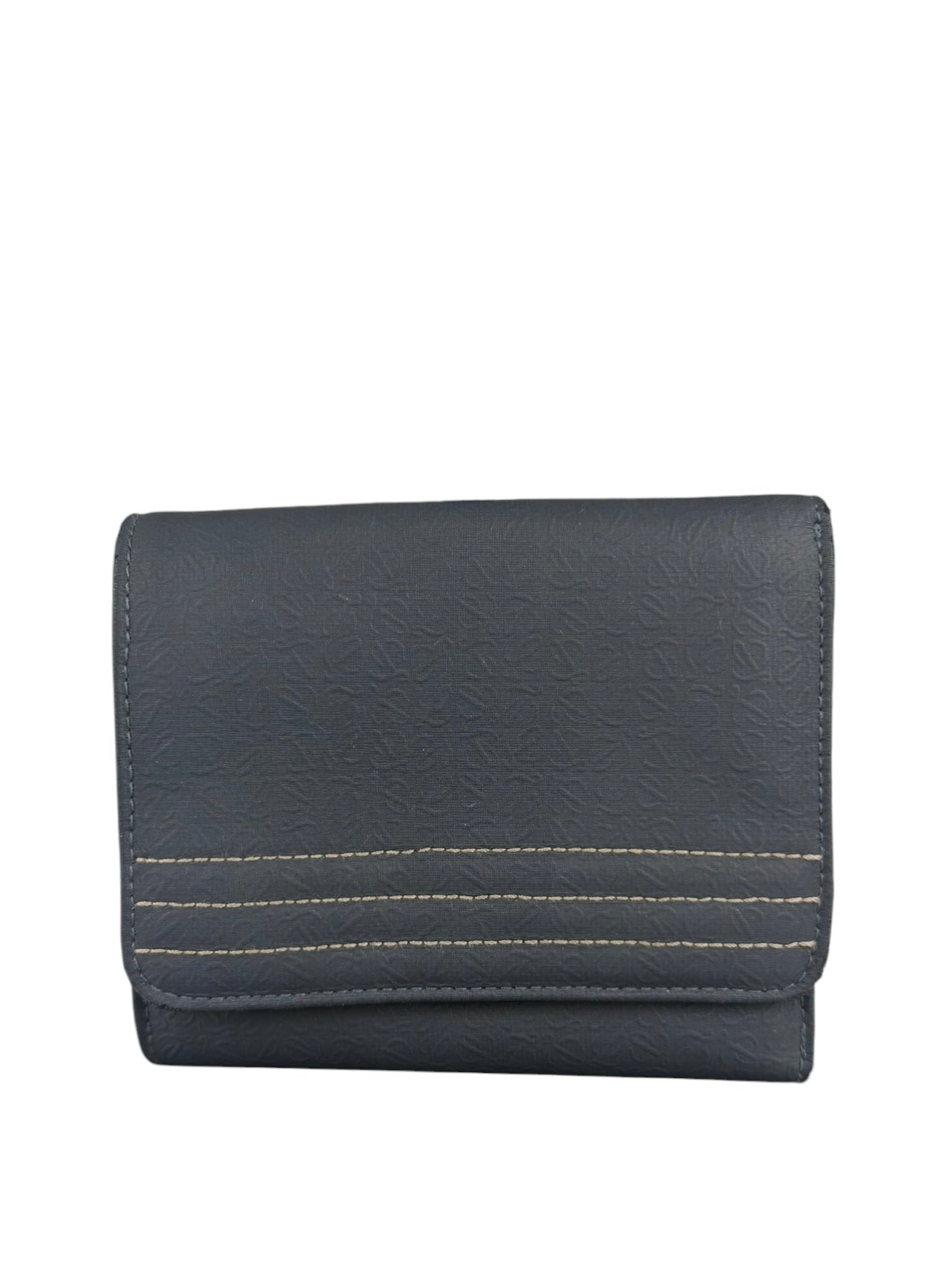 Loewe Muted Slate Blue Leather Monogram Debossed Anagram Wallet