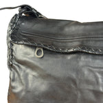 Bottega Veneta Black Intrecciato Leather Flap Messenger Bag