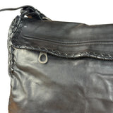 Bottega Veneta Black Intrecciato Leather Flap Messenger Bag