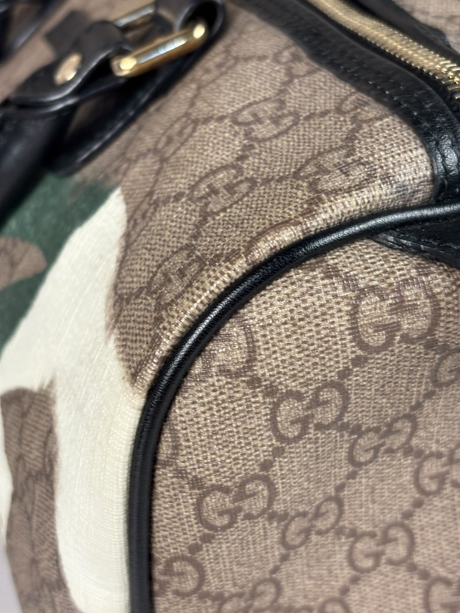 Gucci Beige Leather Gg Supreme Italian Flag Joy Boston Bag