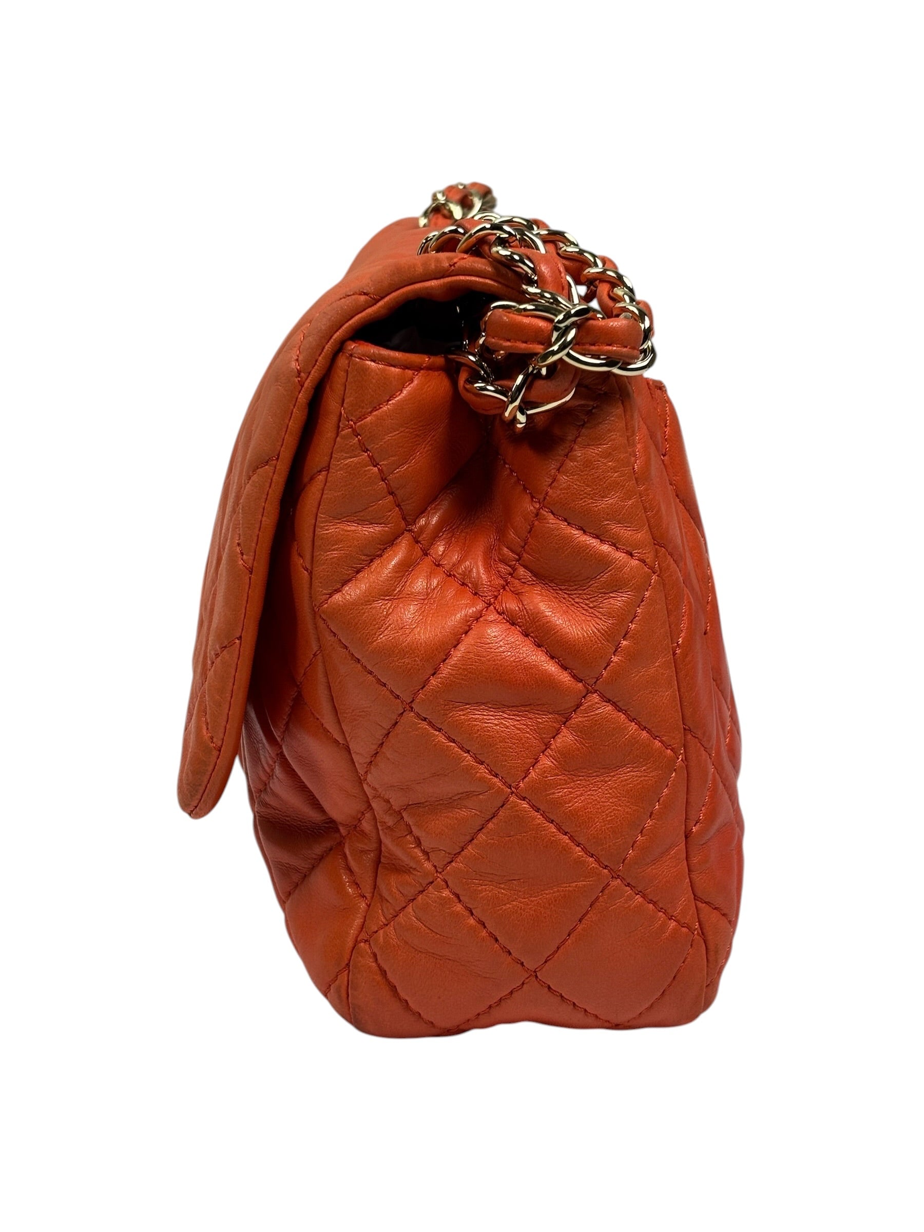 Chanel Orange Quilted Lambskin Flap Bag 2008