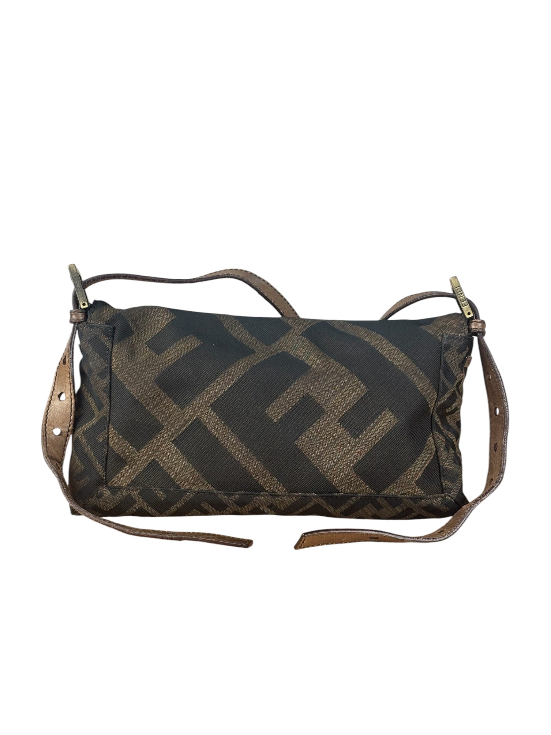 Fendi Zucca Whipstitch Baguette Shoulder Bag