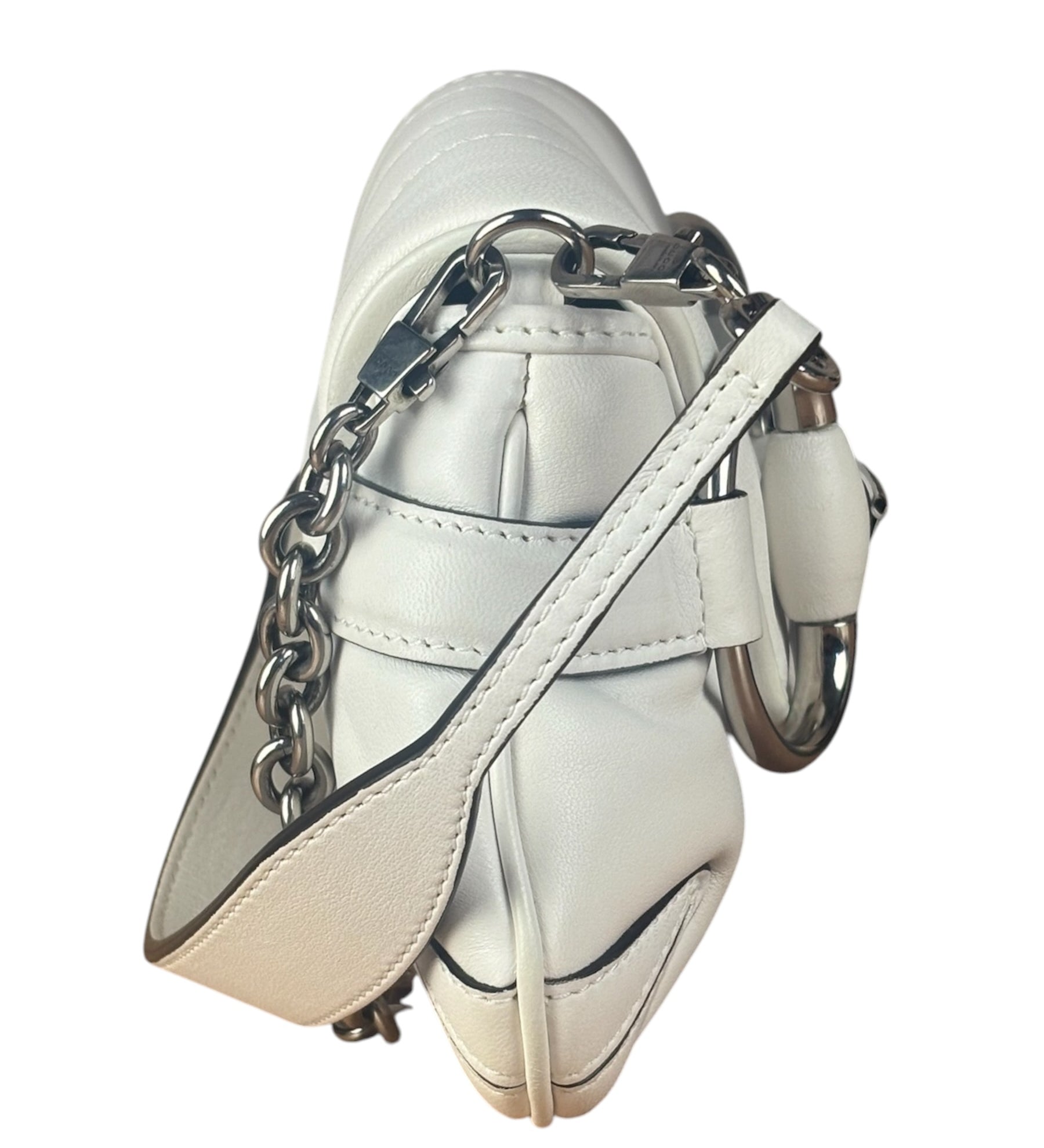Gucci White Horsebit Vertical Quilted Leather Shoulder Bag