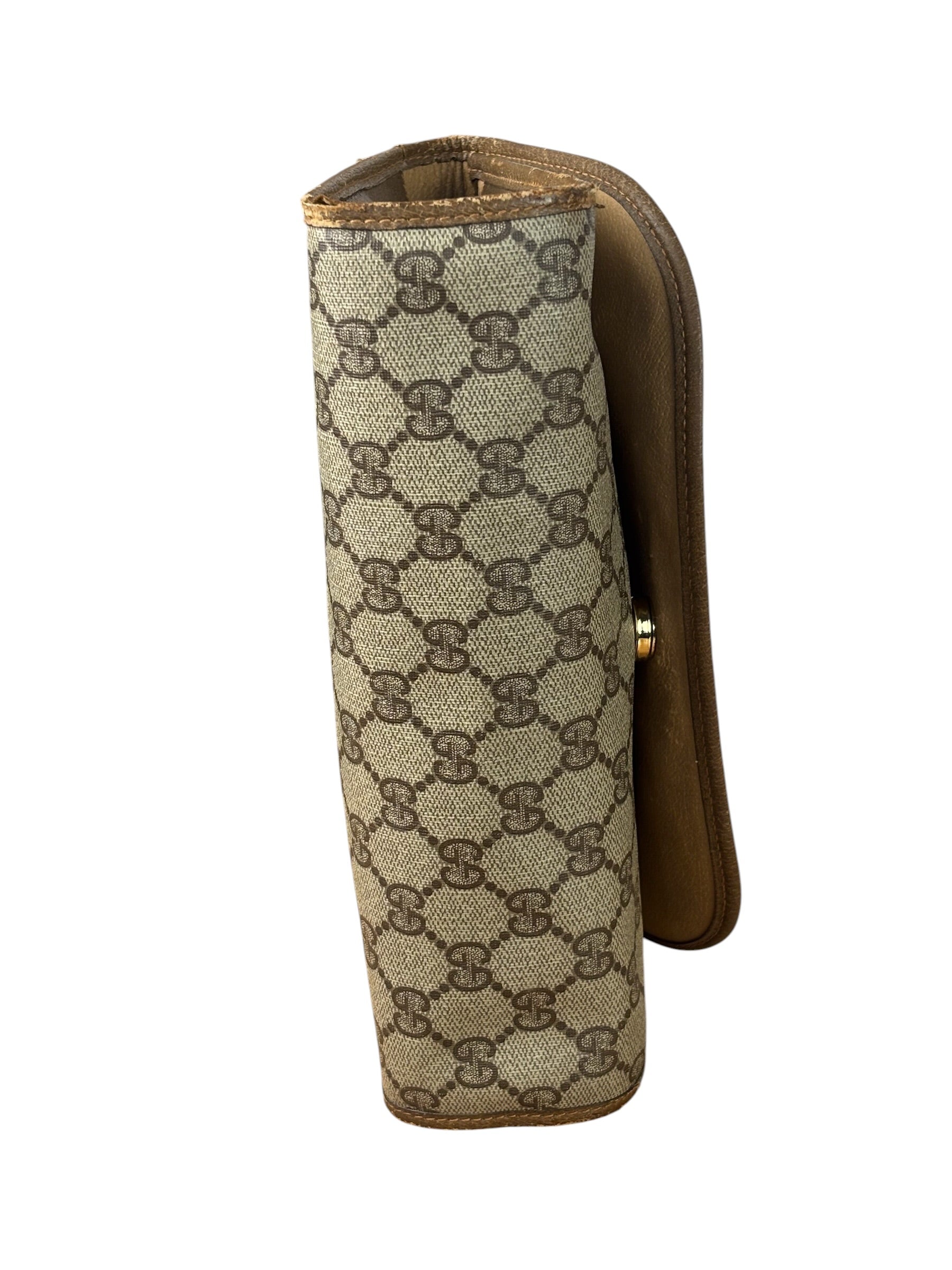 Gucci Brown Leather Trim GG Accessory Collection Clutch