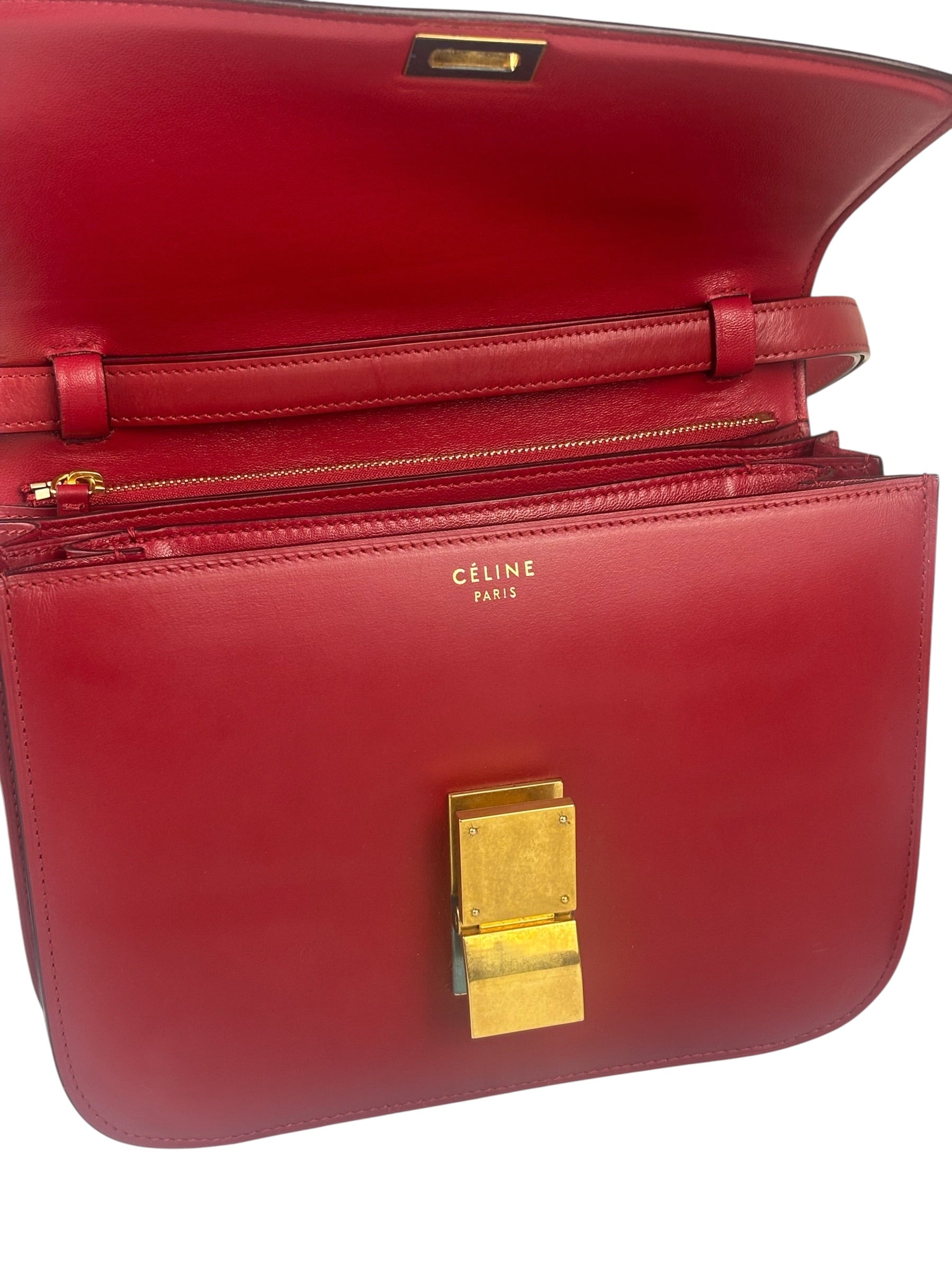 Celine Red Leather Box Crossbody Bag