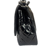 Chanel Black Patent Leather Quilted Leather Double Flap Jumbo Bag 2012