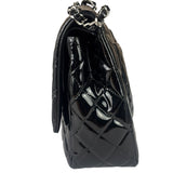 Chanel Black Patent Leather Quilted Leather Double Flap Jumbo Bag 2012