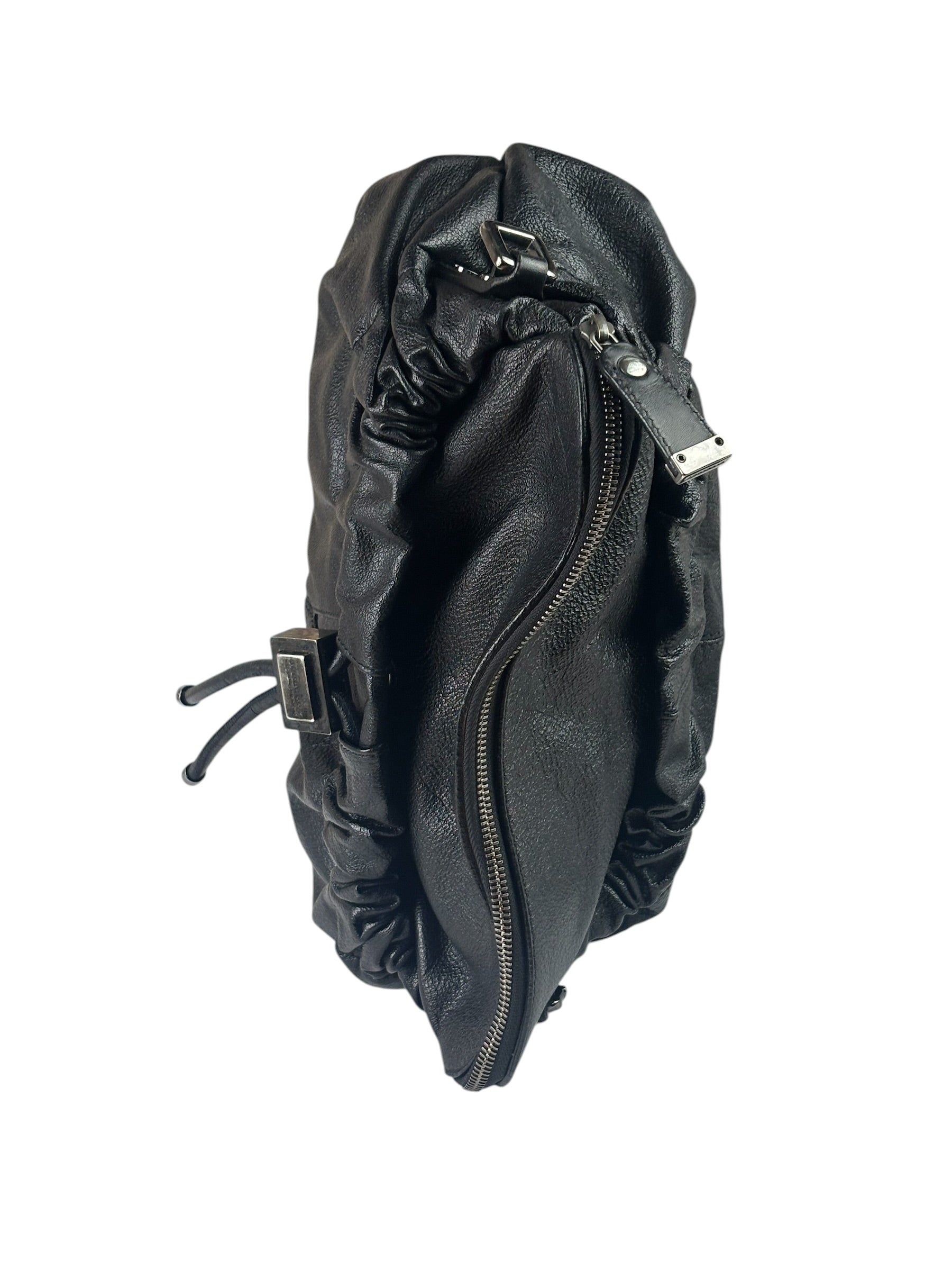 Burberry Black Ruched Leather Curzon Satchel Crossbody Bag