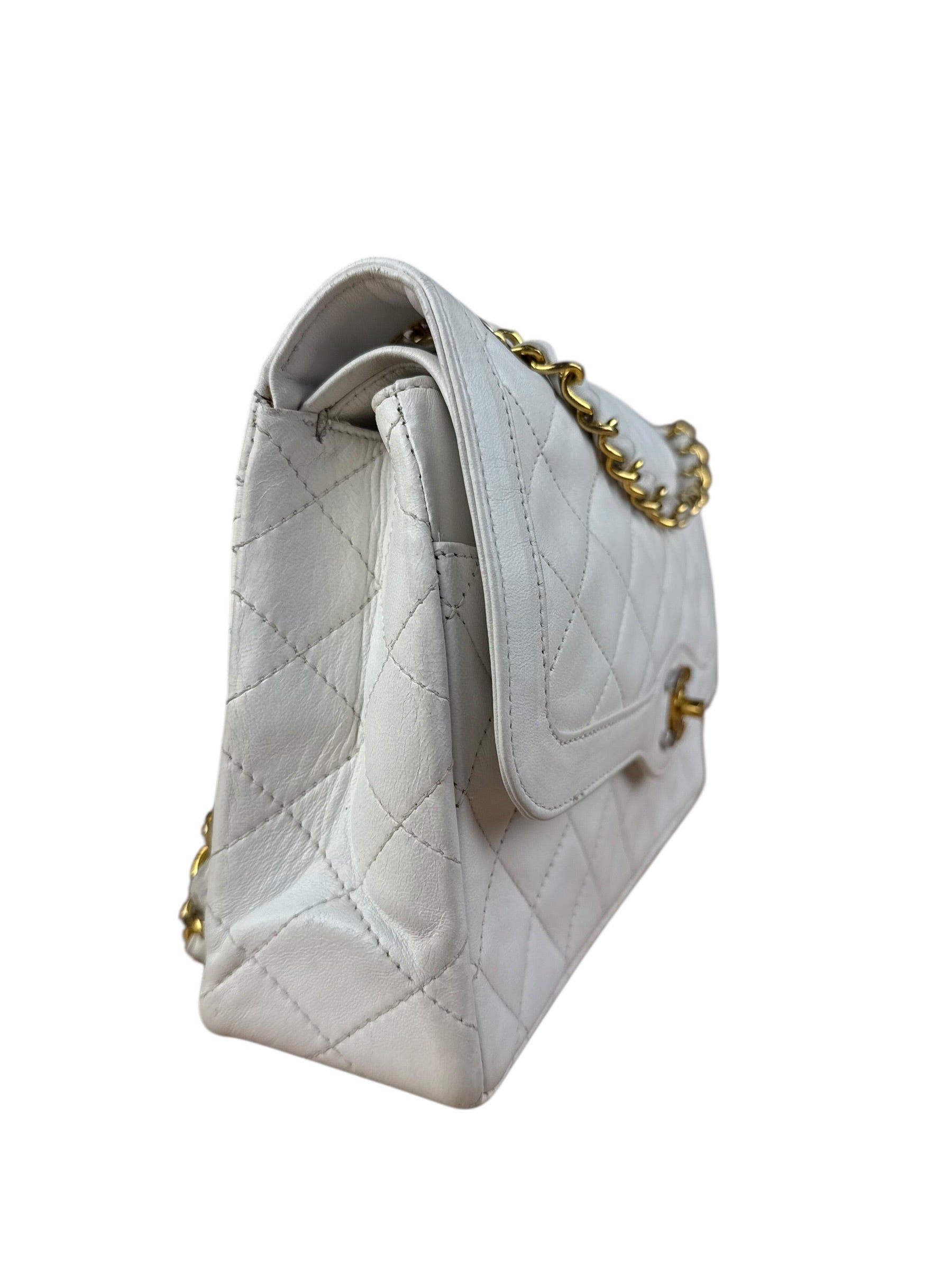 Chanel CC White Quilted Double Flap Bag 1988