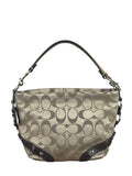 Coach Beige/Brown Leather Trim Signature Mini Carly Hobo Bag