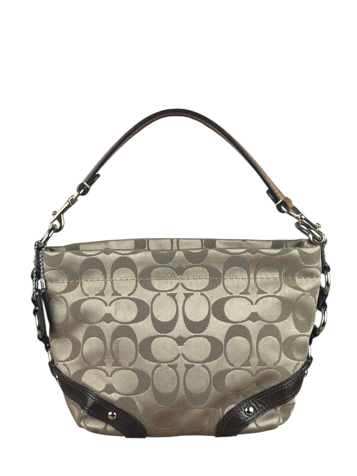 Coach Beige/Brown Leather Trim Signature Mini Carly Hobo Bag