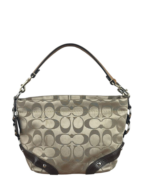 Coach Beige/Brown Leather Trim Signature Mini Carly Hobo Bag