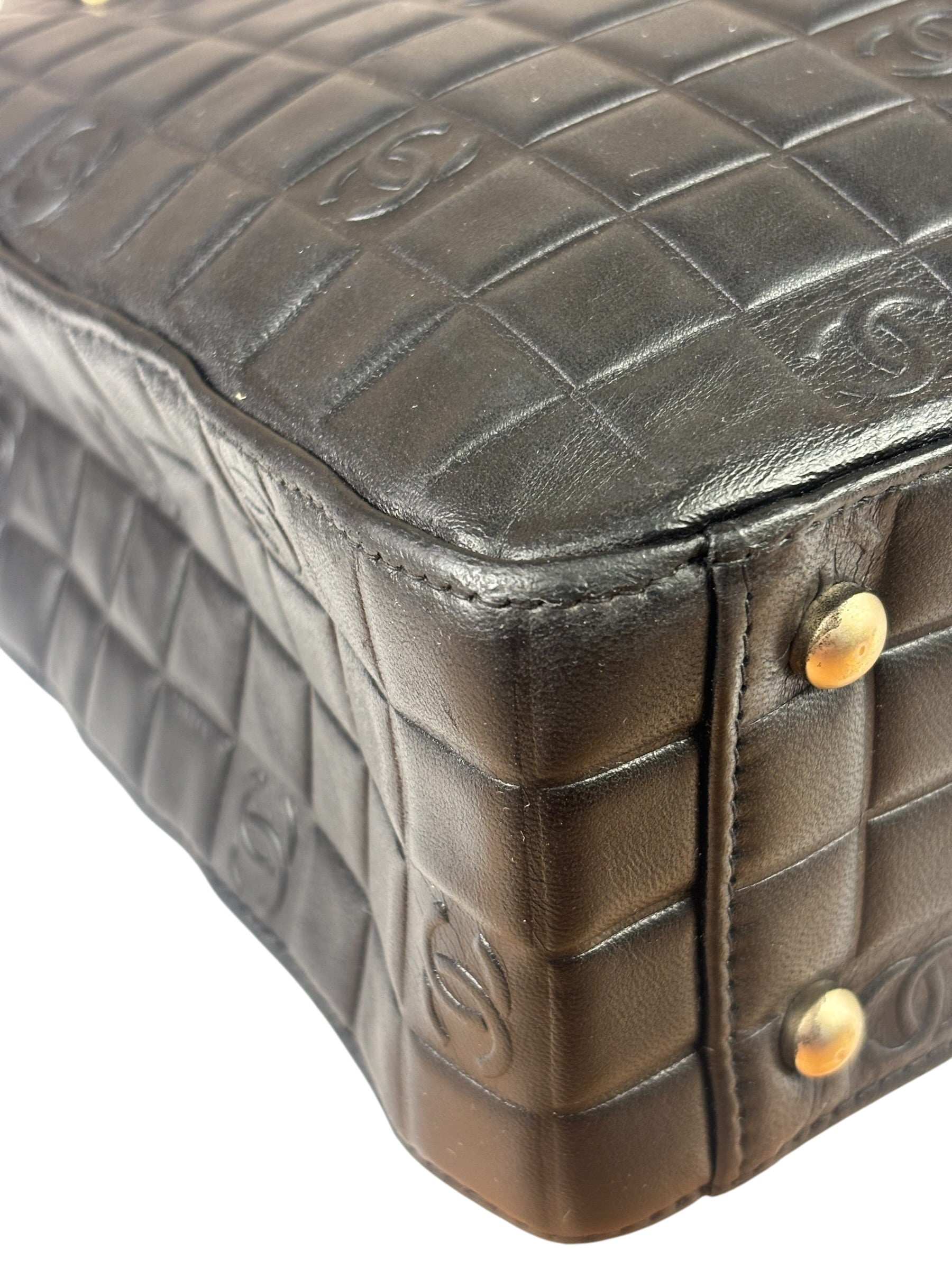 Chanel Vintage Black Leather Chocolate Bar Tote Bag 1992