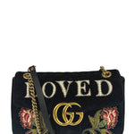 Gucci Black Velvet Marmont Floral Embroidered Shoulder Bag