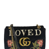 Gucci Black Velvet Marmont Floral Embroidered Shoulder Bag